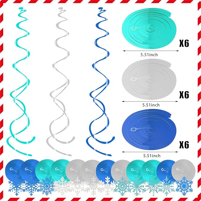 CCINEE 36pcs Christmas Snowflake Hanging Foil Swirls, Winter Snowflake Hanging Decoration Christmas Foil Ceiling Hanging Swirls for Frozen Winter Xmas Holiday Party Supplies（Pre-Assembled）
