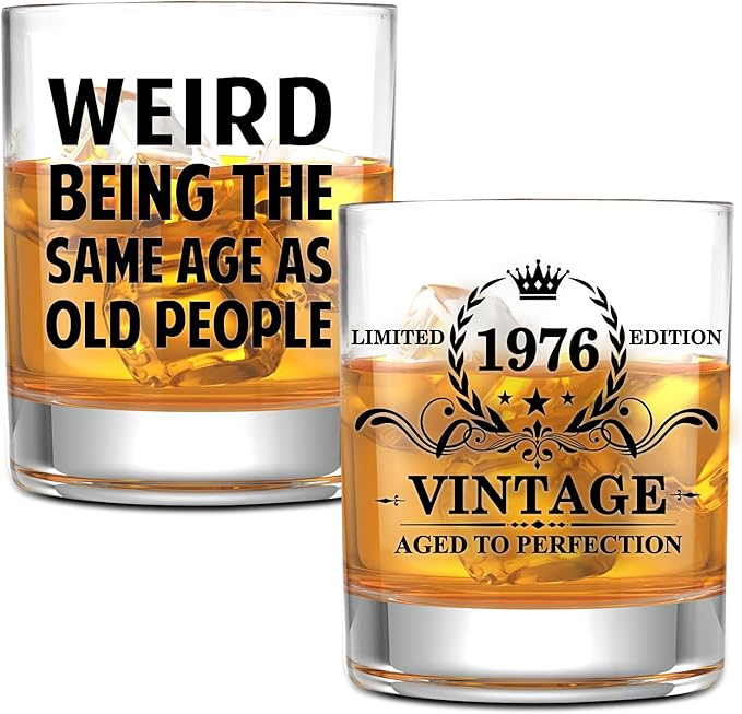 NewEleven 50th Birthday Gifts For Him, Men - 1976 50th Birthday Decorations, Funny Gifts For Men, Husband, Dad - Cool Whiskey Gifts Idea From Her, Wife - Whiskey Glass