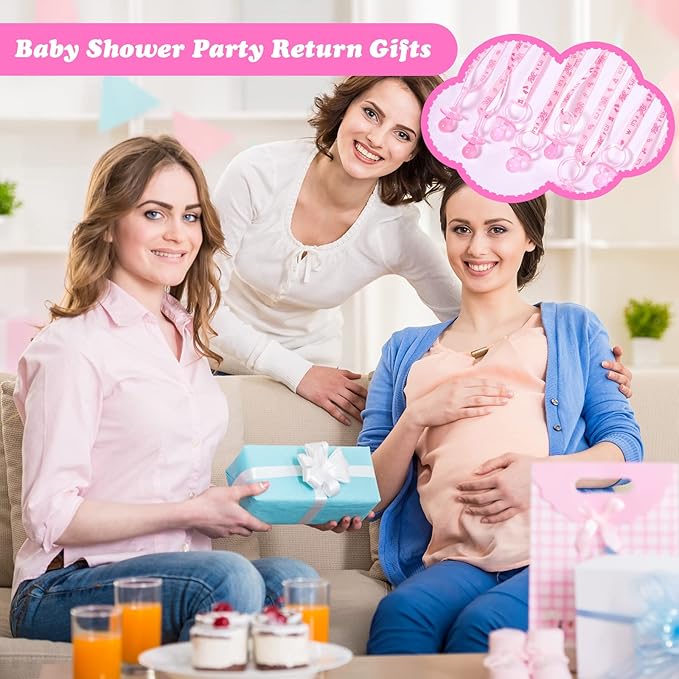 Coume 36 Pcs Shower Party Pacifiers Necklace Acrylic Pacifiers Charm Necklace for Shower Party Decorations Gender Reveal Table Scatter(Pink)