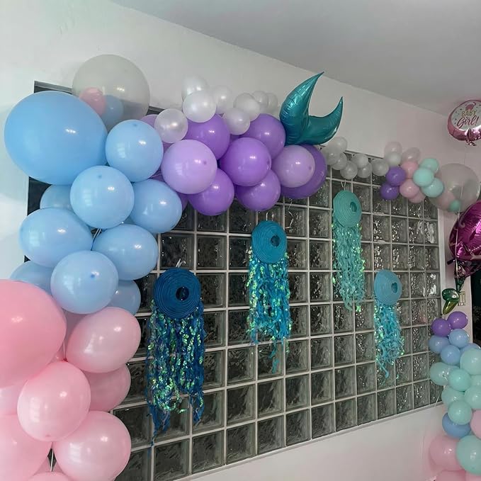 Mermaid Balloons, 60Pcs 12inch Metallic Purple Pink Blue Balloons with Confetti Balloons for Ocean Sea Themed Baby Shower Gender Reveal Birthday Party Decorations
