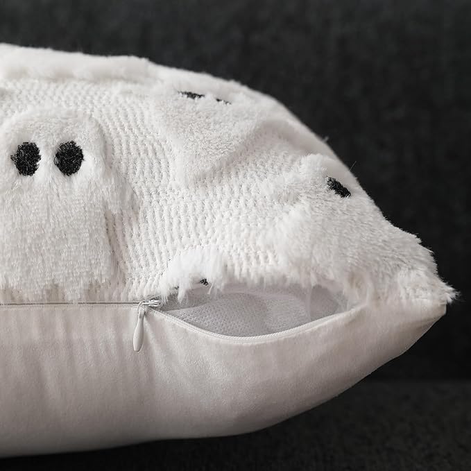 DFXSZ Halloween Pillow Covers 14x36 inch White Ghost Throw Pillow Cases Soft Plush Faux Fur Wool Couch Cushion Case for Chair Sofa Bedroom Living Room Home Decor PTK03A14