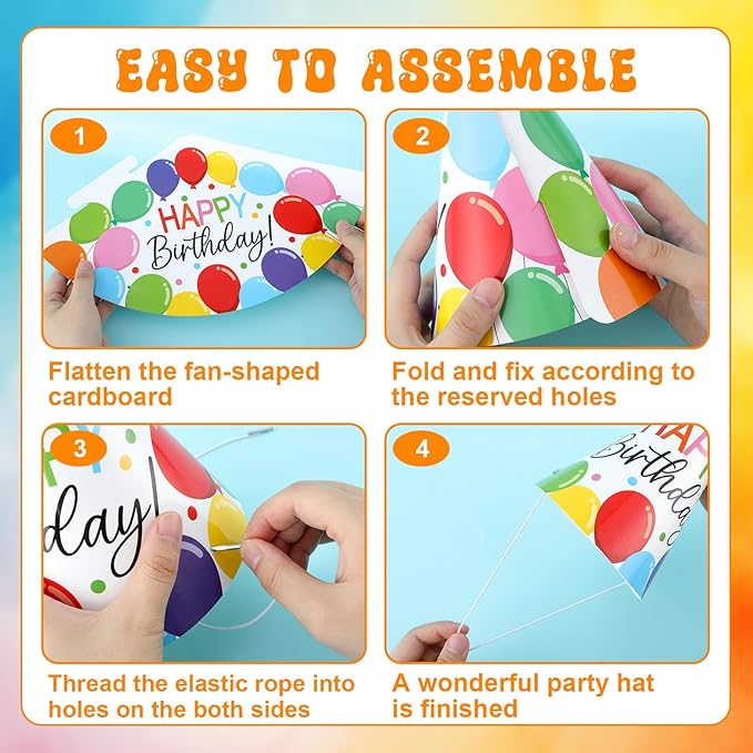 32Pcs Colorful Party Hats for Kids Happy Birthday Cone Paper Hats Classroom Celebration Supplies Favors