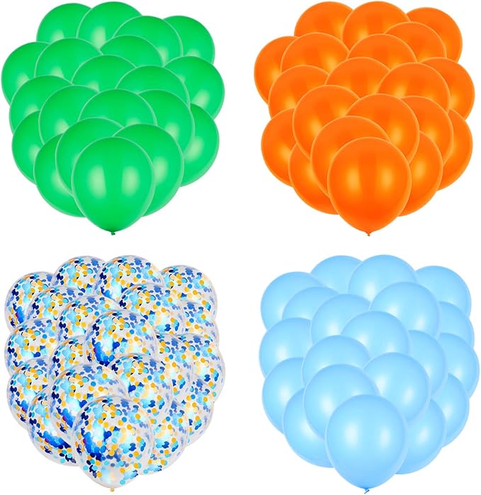 Orange Blue and Green Latex Balloons with Confetti Balloons for Dinosaur Baby Shower Birthday Party(80 Packs)