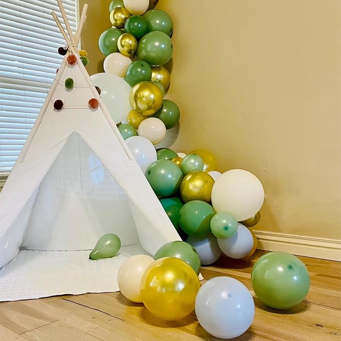 300 Pcs Sage Green White Gold 12 Inch Bulk Latex Balloons, for Birthday Baby Shower Gender Reveal Wedding Party Decoration