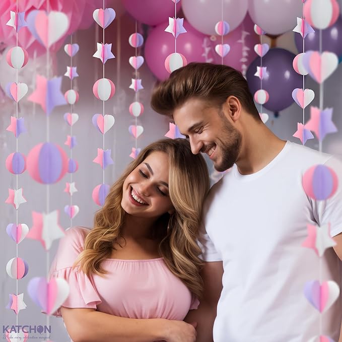 KatchOn, 3D Pink and Purple Paper Garland – Pack of 6 | Garland for Mermaid and Unicorn Birthday Decorations | Happy Birthday Decorations for Girls | Unicorn Party Decorations | Hanging Decorations