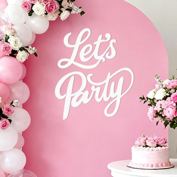 Babenest Let's Party Felt Sign, Reusable White Letter Banner for Backdrop, Balloon Arch Decor, Party Supplies for Graduation, Birthday, Wedding, Bachelorette, Christmas, Home Bar, Man Cave Wall Decorations