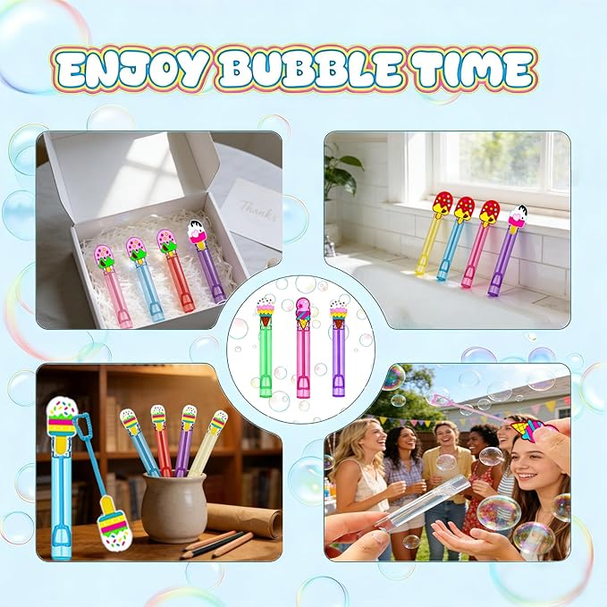 24-Pack Ice Cream Themed Bubble Wands – Assorted Ice Cream Designs Party Favors, Goodie Bag Stuffers & Piñata Fillers for Ice Cream Birthday Parties, Sweet Themed Celebrations & Carnival Prizes