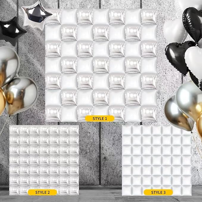 50PCS White and Silver Square Foil Balloon Wall, Double Sided Metallic Silver White Garland Kit, Reusable DIY Mylar Balloon Arch for Anniversary Birthday Engagement Bridal Baby Shower Party Decor
