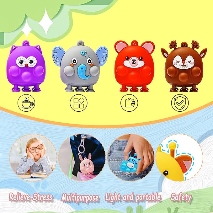16 Pcs Party Favors for Kids, 3D Animal Pop Fidget Toys Bulk, Sensory Bath Suction Toys for Toddlers, Carnival Treasure Classroom Prizes Box Toys, Fidget Stocking Stuffers Birthday Party Gifts