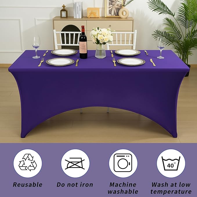 Fixwal 3 Pack Purple Table Cloths Rectangle 6FT, Tablecloths Rectangular Stretch Spandex Fitted Table Covers 6 FT for Parties, Trade Shows, Banquet, Weddings, Event