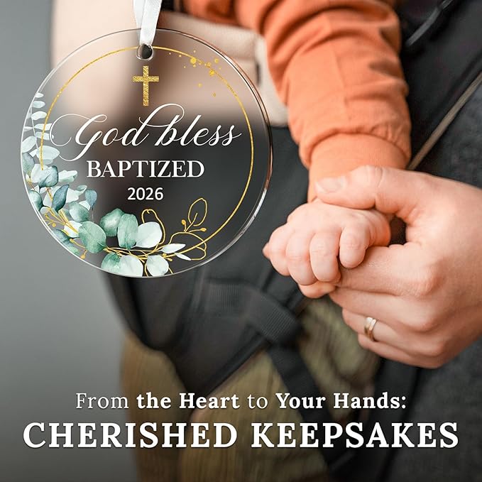 HEXMOZ Christian Easter Baptism Gifts for Boys, Girls, Adults - God Bless Baptized Ornament 2026 - Cross Christening Gift for Baby Boy Girl Godson Goddaughter - Acrylic Christmas Keepsake Decoration