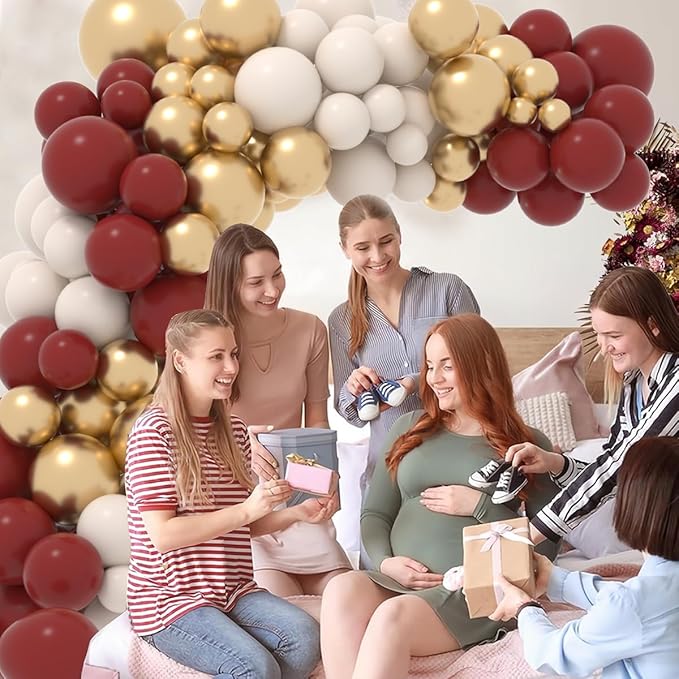 Burgundy Balloon Arch Garland Kit, 122PCS Wine Red Iovry White Metallic Gold Sand White Burgundy Balloons for Wedding Bridal Shower Birthday Wine Anniversary Engagement Graduation Party Decorations