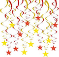 BEISHIDA Red Gold Star Hanging Swirl Ceiling Hanging Decorations for Happy New Year 2026 Party Spring Festival Chinese Lunar Valentine Graduation Birthday Wedding Decorations, Pack of 15