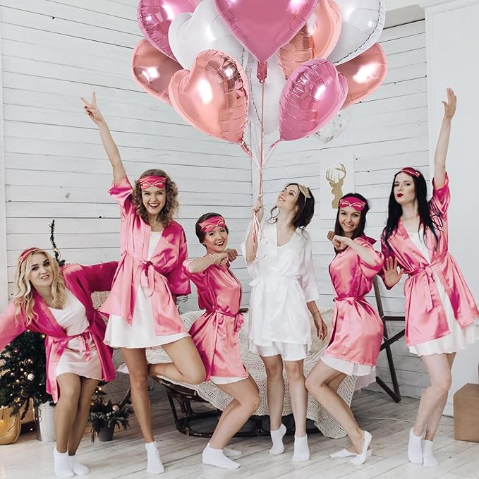 TONIFUL 30Pcs 18 Inch Rose Gold Pink Heart Balloons Pink White Heart Shape Foil Mylar Balloons Decoration for Birthday Valentine's Day Wedding Bridal Shower Anniversary Engagement Party Supplies