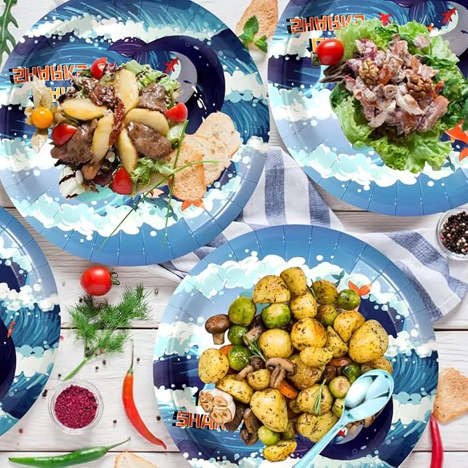 175 Pieces Ocean Party Decorations Ocean Animal Birthday Party Plate and Napkin Set Whale Themed Tableware Set Children's Birthday Decorations (25 Guests)