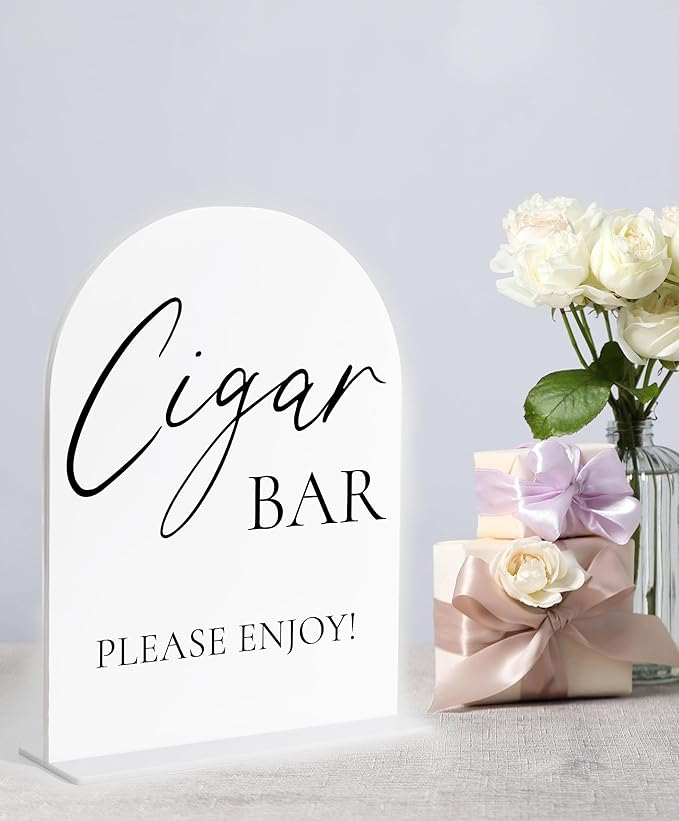 Cigar Bar Sign, White Arch Acrylic Wedding Sign, Wedding Signs for Ceremony and Reception, Cigar Lounge Decor, Bridal Shower Decor, Centerpiece Table Decorations Party for Bride and Groom-1