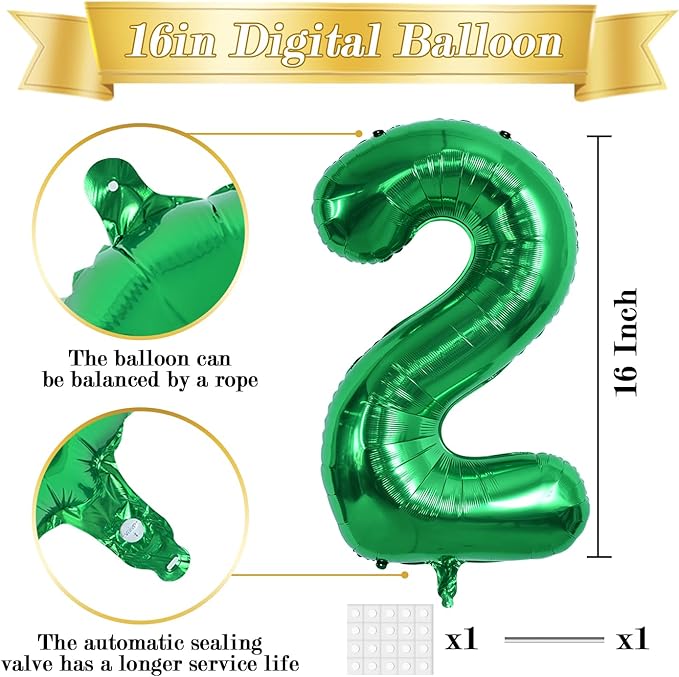 TONIFUL Balloons 16 Inch Green 0-9 Number Mylar Foil Balloons 10 Pcs Green Custom Digital Balloons for 2026 New Year Eve Birthday Party Engagement Graduations Anniversary Baby Shower
