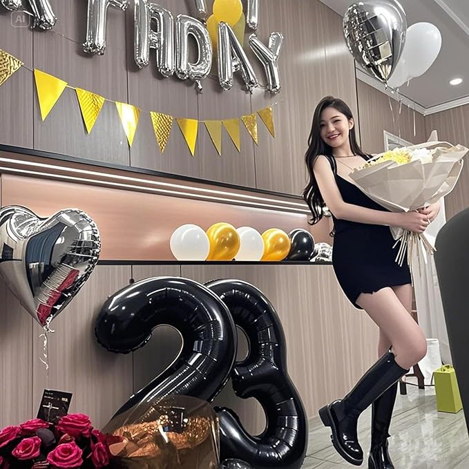 40 Inch Black Number 23 Digital Balloon,Jumbo Mylar Foil Helium Balloon for 23 Balloons for Birthday Party,Wedding Anniversary Party Decorations