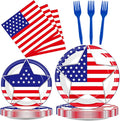96 Pcs 4th of July Party Plates Napkins Tableware Set American Flag Supplies Disposable Dinnerware Patriotic Freedom Stars Party Decoration Favors for Independence Veterans Day Memorial Day, 24 Guest