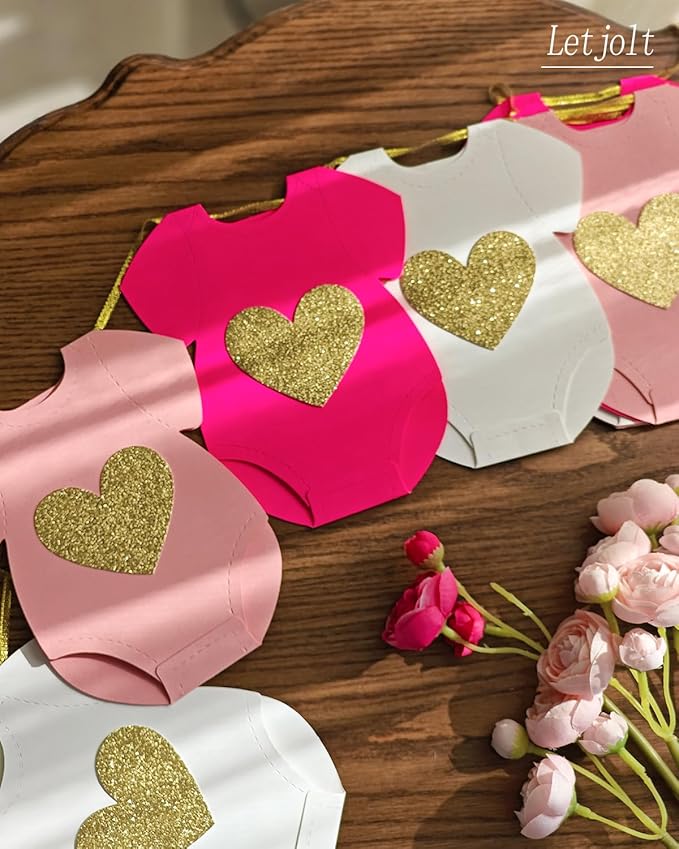 Pink Baby Shower Paper Garland Short-Sleeve Bodysuits Clothesline Garland Gender Reveal Birthday Banner Baby Outfit Pre - Strung Paper Decorations 9 pcs