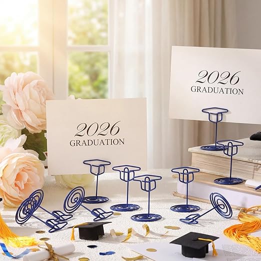 Rtteri 30 Pcs Grad Cap Graduation Picture Display 2 Inch Blue Photo Holders for Centerpieces Graduation Table Number Holders Card Stands for Class of 2026 Grad Party Supplies