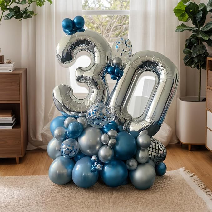 10PCS 40 Inch Large Foil Number Balloons 0-9 Set - Reusable Metallic Argent Birthday Wedding Decorations