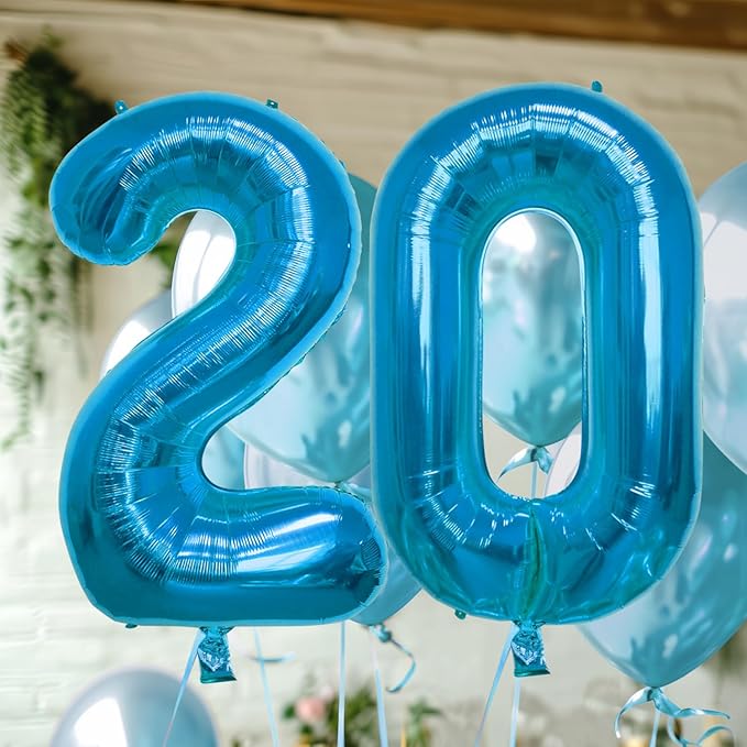 40 Inch Large Blue Number Celebration and Decoration Balloon for Birthday Parties, Graduations, Anniversaries, Weddings, Photo Shoots, Special Events - Helium Foil Mylar (Blue Number 20)