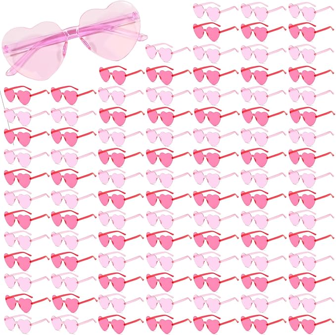 YQVIE 20 Pack Heart Shaped Sunglasses One Piece Candy Color Rimless Glasses for Women Bachelorette Party Supplies