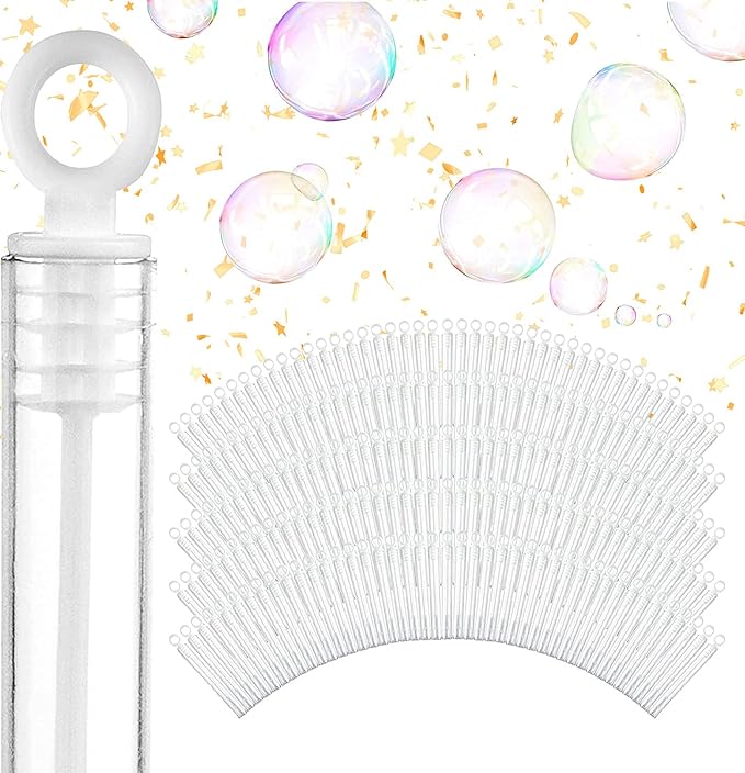 Wedding Bubbles Bulk - White Circle Top Wands (200 Count) Individual Mini Bubble Wand Favors for Weddings, Celebration Party Favor for Guests - Stock Your Home