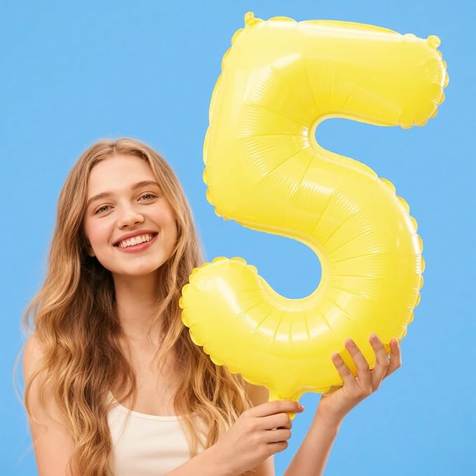 40 Inch Macaron Yellow Balloon Number 5 Balloon Jumbo Mylar Foil Helium Balloon for 15 25 35 50 Big Giant Jumbo Huge Foil Mylar Balloons 55th 65th Birthday Balloons Men Women Party Decorations