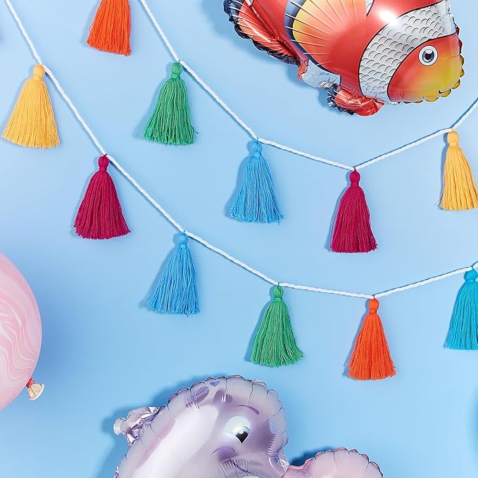 4 Pcs Rainbow Tassel Garland Party Decor, Colorful Boho Wall Hanging Banner for Birthday Birthday Wedding Baby Shower Party, Classroom, Bedroom, Nursery Home Decor(Multicolor,3.15 Inch)