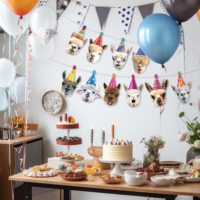 Hooqict Llama Birthday Banner Garland Funny Happy Birthday Decorations Party Banner for Kids Adults Animal Birthday Party Decorations Supplies
