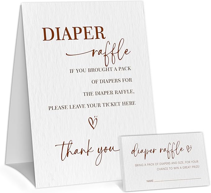 Modern Minimalist Diaper Raffle Game, Diaper Raffle Tickets for Baby Shower, Gender Neutral Tickets for Baby Shower Party Favor Decorations Supplies (1 Sign + 50 Cards)