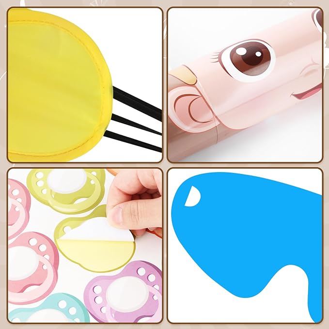 Hxezoc Baby Shower Game Pin The Pacifier On The Baby Game with 72 Pcs Pacifier Stickers, Large Baby Party Games Poster for Girls Kids Baby Shower Party Birthday Party Supplies