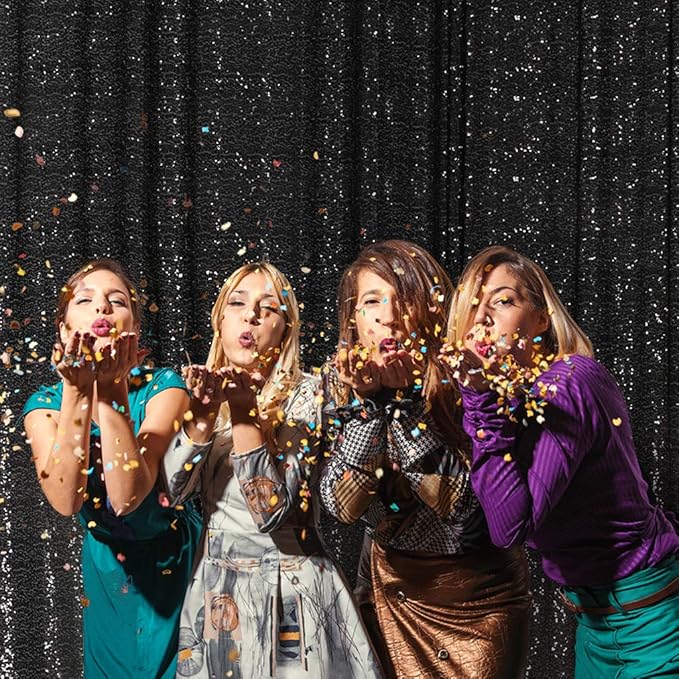 Juya Delight 10ft x 10ft Black Sequin Photography Backdrop Curtain for Party Banquet Festival Wedding Anniversary Exhibition