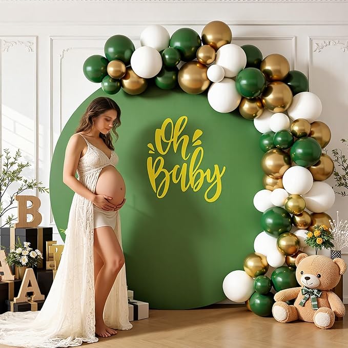 Gallety 7.2FT Sage Green Round Backdrop Cover with Size Adjuster & 4 Metal Clips, Universal Fit for 5ft-7.2ft Circle Stand, Polyester Fabric Arch Backdrop Cover for Wedding, Birthday Party Decor