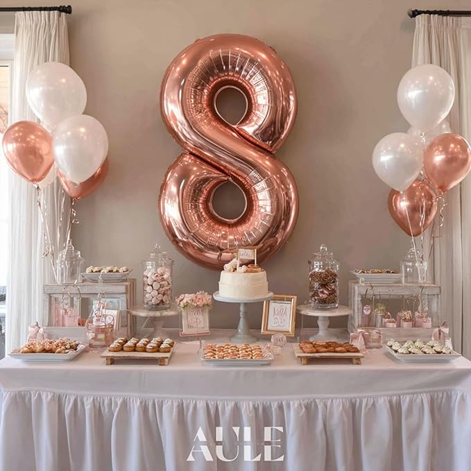 AULE 40 Inch Big Rose Gold 8 Balloon Number Large Foil Helium Number Balloons 0-9 Jumbo Giant Happy 8th Birthday Party Decorations for Boy or Girl Huge Mylar Anniversary Party Supplies