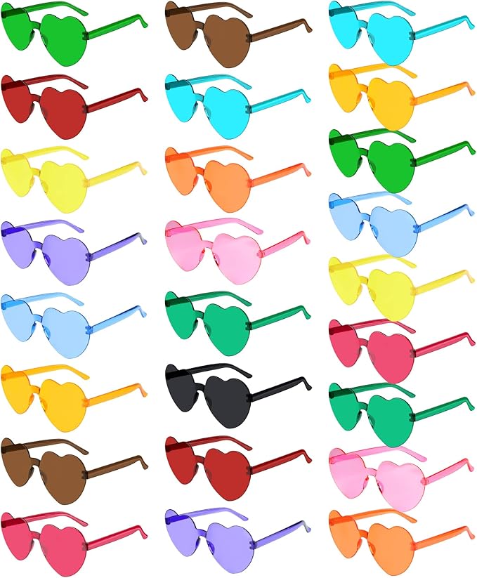 PLULON Heart Sunglasses for Women 5/12/25 Pcs, Heart Glasses Valentine Day Rimless Shaped Candy Color Fun Glasses Party Favor