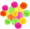 zilue Glow in the Dark Party Supplies, Paper Lanterns and Pom Poms Flowers for Birthday Party Baby Shower Wedding Shower Decor Pack of 15 Pieces