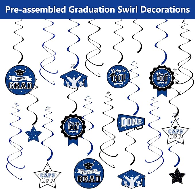 DAZONGE Graduation Decorations 2026 Blue, 265pcs Graduation Party Decorations 2026, Disposable Tableware Set for 50 Guests, Plates, Cups, Tablecloth with Congrats Grad Hanging Decor