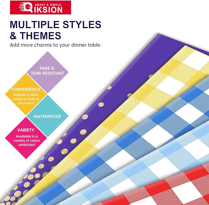 QIKSION Blush Pink Plastic Table Cloth Disposable 3 Pack, 54 x 108 Inch Tablecloths for Valentines, Easter, Mothers Day Decorations, Baby Shower Birthday Party, Rectangle Table Cover