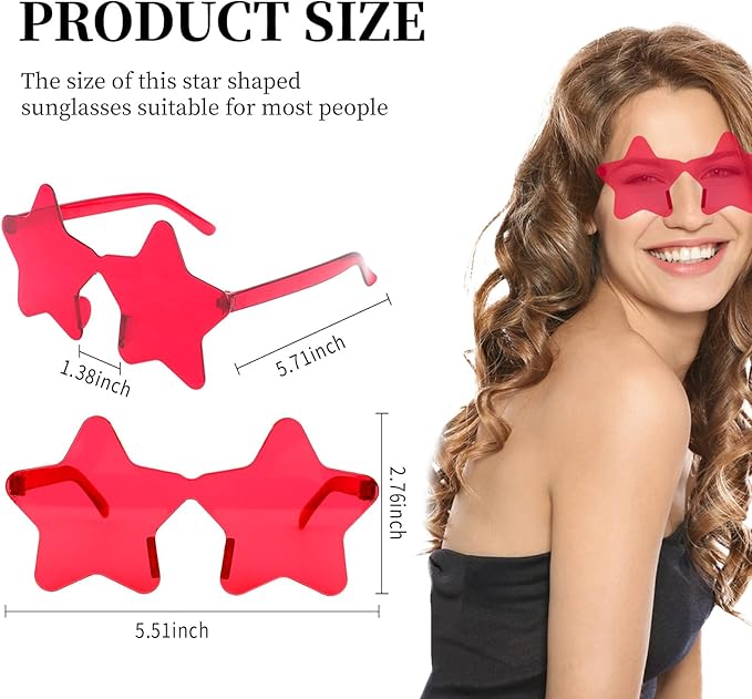 12 Pairs Star Sunglasses Bulk 4th of July Star Glasses Rimless Patriotic Fourth of July Star Shaped Party Sunglasses
