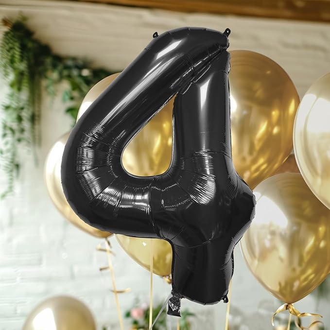 40 Inch Large Black Number Celebration and Decoration Balloon for Birthday Parties, Graduations, Anniversaries, Weddings, Photo Shoots, Special Events - Helium Foil Mylar (Black Number 4)
