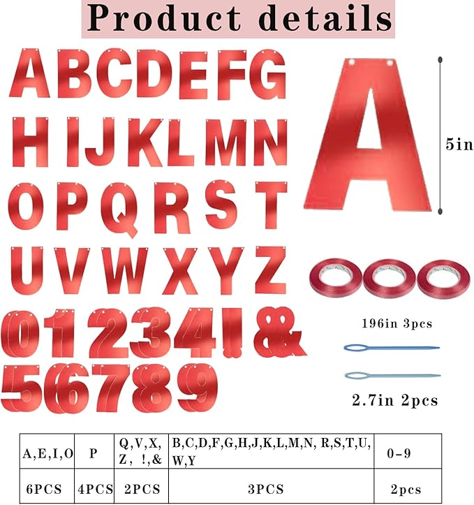 116 Pcs DIY Glitter Customizable Banner Kit Custom Banner Including 111 Letters and Numbers 3 Rope and 2 Threading Device for Personalized Decor for Birthday Banner (Bright Red)