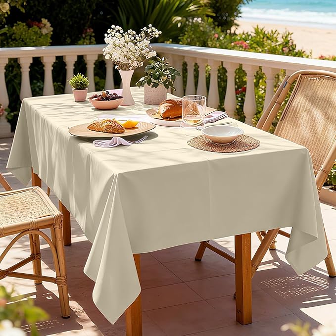 Oigco Ivory Tablecloth - 3 Pack 54" × 108" Rectangle Disposable Cream Tablecloth, Beige Waterproof Plastic Table Cover for Party, Holiday & Gathering Use