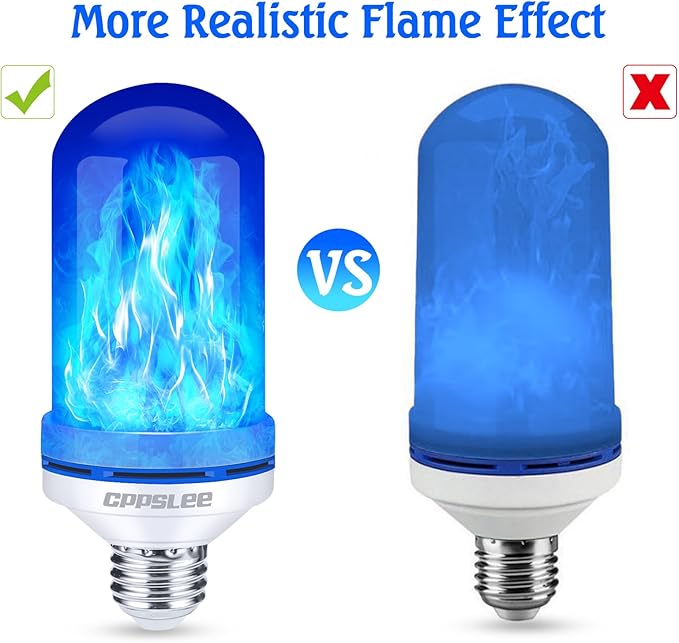 CPPSLEE Upgraded LED Flame Light Bulbs, 4 Modes Flickering Light Bulbs, E26 Base Fire Flame Bulb for Halloween Decorations Outdoor, Christmas Lights Patio Indoor Home Decor (Blue, 2 Pack)