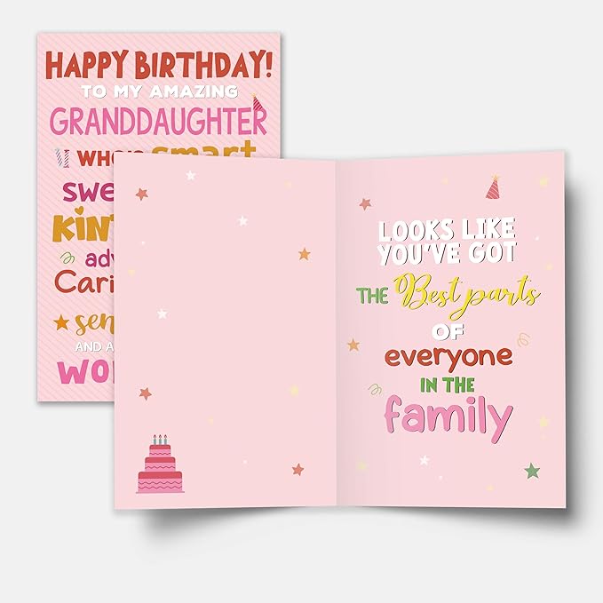 Happy Birthday Card for Granddaughter from Grandparents, Heartwarming Greeting with Positive Words Design, Birthday Card Gift for Granddaughter from Grandma or Grandpa