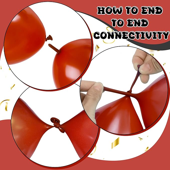 Link Balloons 6 Inch - 100 Pcs Quick Link Balloon Latex Linking Balloons Connected Linkable Balloon Birthday Wedding Party Decorations(Dark Red)