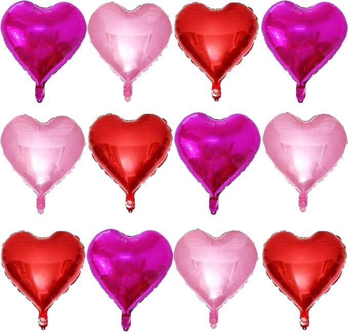 Red Heart Shaped balloons Pack of 12,18 Inch Hot Pink Love Valentine Balloons Pink Heart Romantic Balloons For Valentines Day Propose Marriage Wedding Bridal Shower Engagement Party Decorations