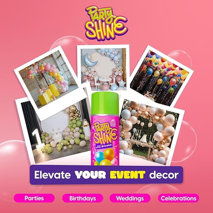 Party Shine Bubble Gum Balloon Shine Spray, Silicone Spray for Latex Balloons, Sweet Bubble Gum Scent, Waterproof, Non-Slip Formula, Balloon Spray Shine Perfect for Party Decorations, 8oz (1 Pack)